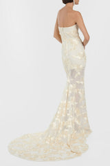 Strapless Slim Fit Floor Length Mesh Prom Dress