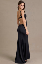 Satin Embellished Bralette Gown in Black