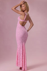 Lace Sweetheart-Neck Gown in Blush Pink