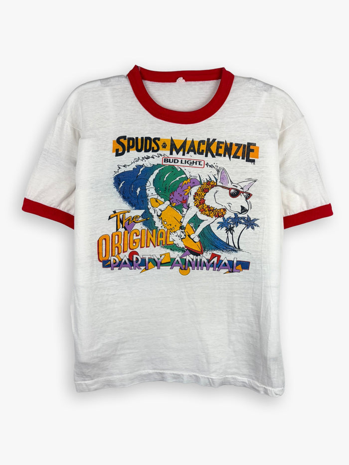 1980s Bud Light Spuds Mackenzie The Original Party Animal Ringer T-Shirt