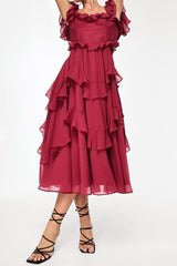 Lace Backless Tiered Ruffle Long Prom Dress