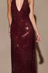 Halter Deep V Backless Bodycon Elegant Prom Dress