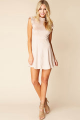 Kylie Ruffled Sleeve Suede Dress Blush