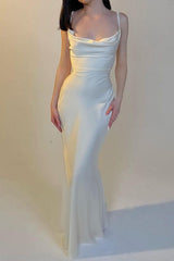 Solid Tie Waist Spaghetti Strap Slim Fit Prom Dress