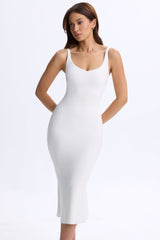 Modal Plunge Open-Back Midaxi Dress in White