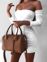 Women Autumn Winter Bandage Dress Women Sexy Off Shoulder Long Sleeve Slim Elastic Bodycon Party Dresses Vestidos