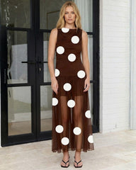 Cailee Brown Spot Dress | Women's Polka Dot Maxi Dress
