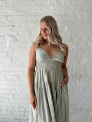 Delaney Sage Green Striped Midi Dress