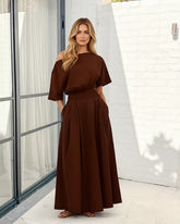 Emmanuelle Dress - Brown | Women's Boat Neck Cotton Maxi Dress