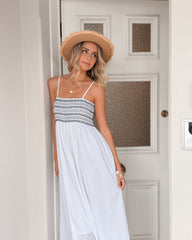 Ilyndra Dress - White Multi | Women's Shirred Maxi Dress