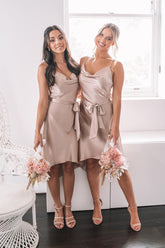 Jessica Champagne Dress | Women's Satin Cowl Neck Dress