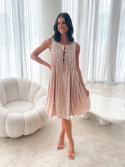 Kearah Beige Gingham Dress | Women's Gingham Midi Dress
