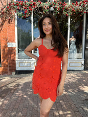 Kyrie Coral Red Crochet Mini Dress