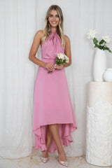 Luvinia Pink Dress | Women's Satin Halter Midi Dress
