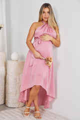 Luvinia Pink Dress | Women's Satin Halter Midi Dress