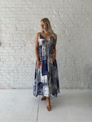 Paisley Navy Patchwork Midi Dress