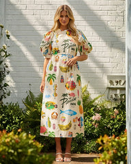 Philomene Multi Print Dress | Women's Tropical Midi Dress
