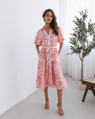 Reign Pink Print Dress | Women's Paisley Midi Dress