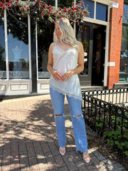 Riley Cream Lace Trim Asymmetrical Top