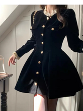 Autumn Black Velvet Dresses for Women Long Sleeve Single Breasted Evening Party Dress Korean Fashion A-line Vestido Mujer New