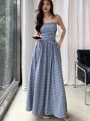 Casual Strapless Midi Dresses for Women Striped Sleeveless A-line Korean Chic Summer New Party Dress Vestidos Mujer
