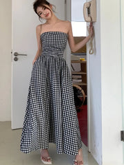Casual Strapless Midi Dresses for Women Striped Sleeveless A-line Korean Chic Summer New Party Dress Vestidos Mujer