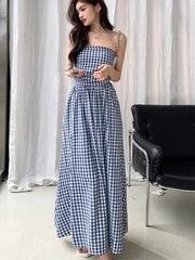 Casual Strapless Midi Dresses for Women Striped Sleeveless A-line Korean Chic Summer New Party Dress Vestidos Mujer