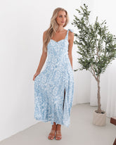 Savina Blue Paisley Dress | Women's Paisley Maxi Dress