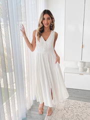 Shawna White Dress | Women's Linen Blend Midi Dress