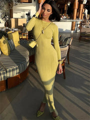 Fashion Autumn Slim Maxi Dress For Women High Waist Patchwork Ribbed Elegant Party Dress Ladies Solid Long Dress Clothes