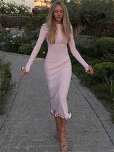 Knit Sweater Ruffled Long Dress Women Backless Fashion Ribbed Long Sleeve Elegant Party Dress Female Knitwear Autumn Dress