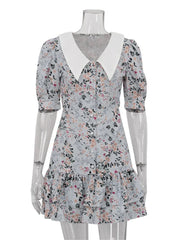 Printed Ruffled V-Neck Mini Dress Female Short Sleeve Fashion Slim High Waist Elegant Party Dress Women’s Summer Dress New