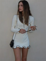 Ruffled Autumn Fashion Mini Dress Women’s Slim Long Sleeve Patchwork Elegant Party Dress Casual Female Mini Dress New