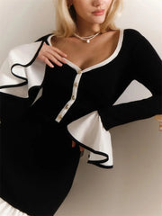 Ruffled Backless Tee Bow Mini Dress Female Slim High Waist Fashion Elegant Party Dress Commute Clothes Summer Dress 2025
