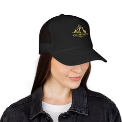 Asig Legacy Gold Logo Trucker Hat — Foam Mesh Baseball Cap