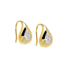 CZ Pear Bezel Fish Hook Huggies