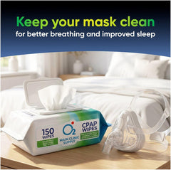 Main Clinic Supply CPAP Mask Cleaning Wipes – 150 Jumbo Count | Alcohol-Free, Unscented, Lint-Free CPAP Mask Wipes | 7" x 6" Cleaning Wipes for Masks, Cushions & Headgear