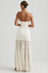 Asymmetric Strapless Fishtail Maxi Dress in Ivory