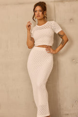 Sharp Hour Knit Midi Skirt - White
