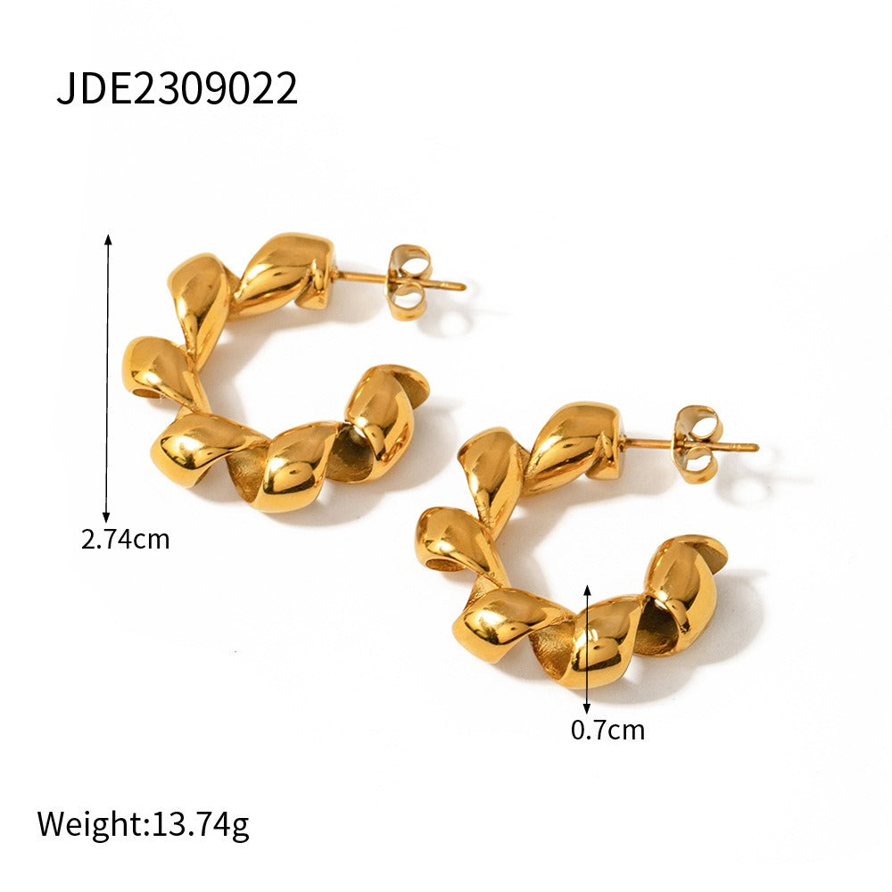 Geometric Twisted Titanium Steel Hoop Earrings
