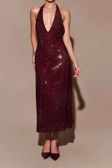 Halter Deep V Backless Bodycon Elegant Prom Dress