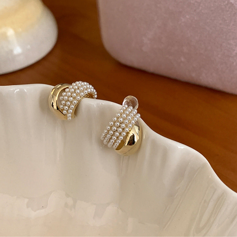 Metal Pearl Arc Earrings