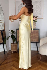 Solid Asymmetrical Shoulder Tie Waist Sleeveless Slim Fit Prom Dress