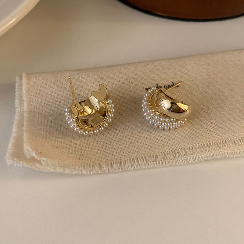 Metal Pearl Arc Earrings