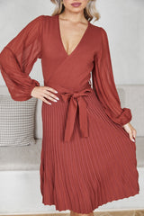 Abby Mae Rust Dress | Women's Pleated Midi Dress