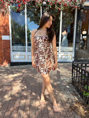 Brinn White & Brown Tropical Print Mini Dress
