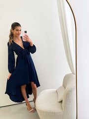 Bryleigh Dress Navy | Women's Formal Satin Midi Dress