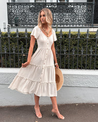Celie Dress - Beige | Women's Linen Midi Dress