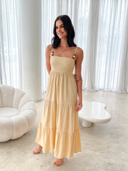 Elarise Yellow Dress | Women's Linen Blend Maxi Dress