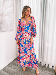 Ezmeralda Cobalt Blossom Dress | Women's Printed Midaxi Dress